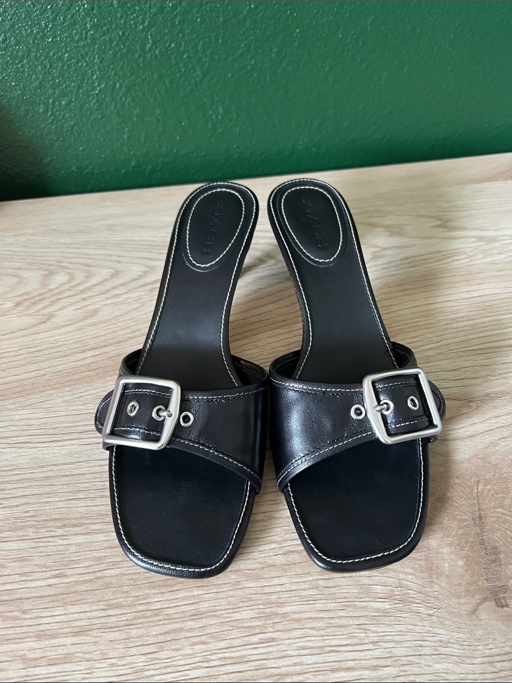 Coach Black Buckle Kitten Heels